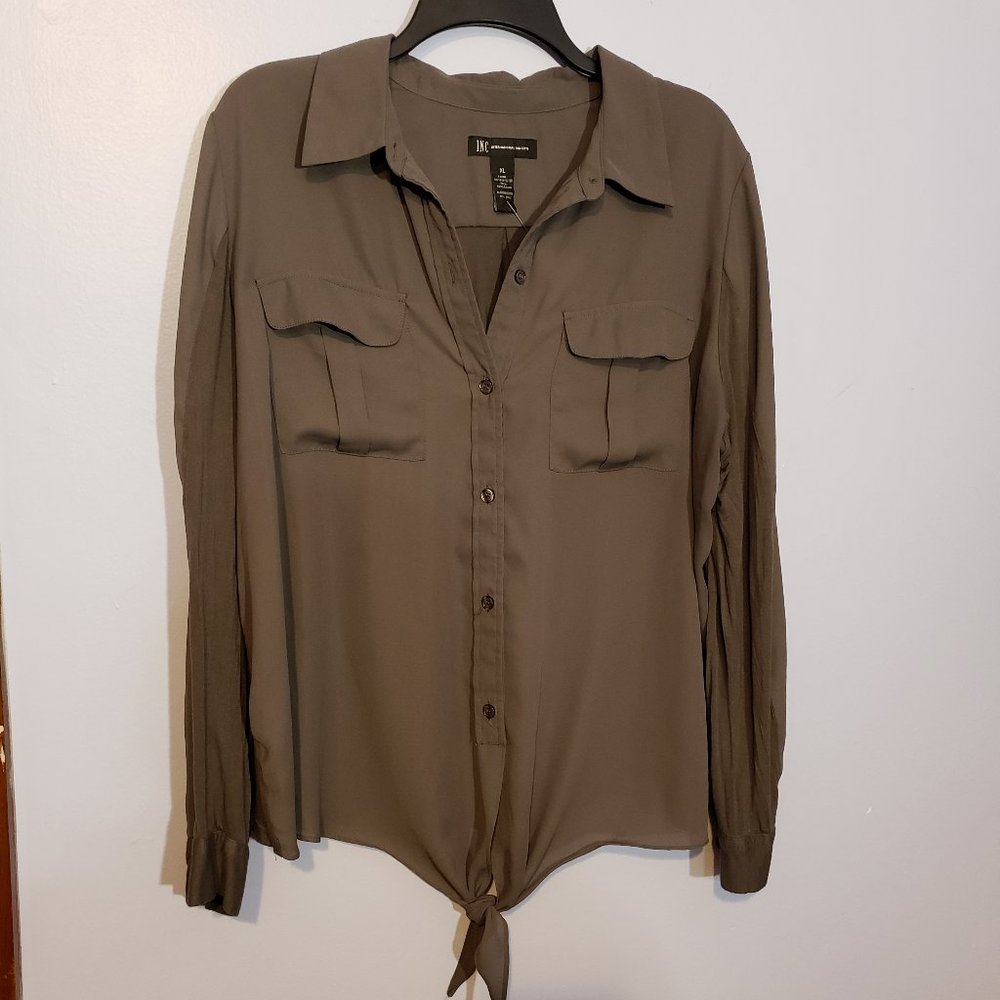 INC Long Sleeve Gray Blouse - Knot at waist - XL